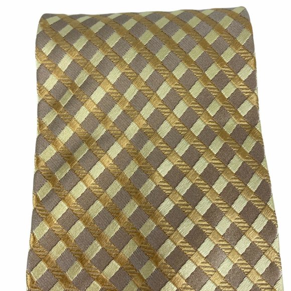 BCBG Attitude Yellow Gold Intersecting Stripes Tie - Picture 3 of 9